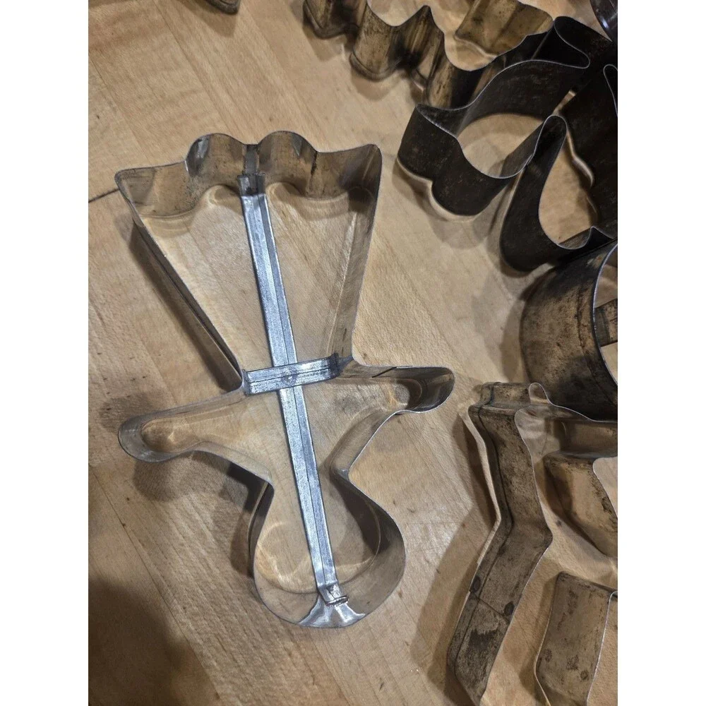 Lot of 10 Vintage Tin Cookie Cutters - Christmas Shapes with Strap Handles